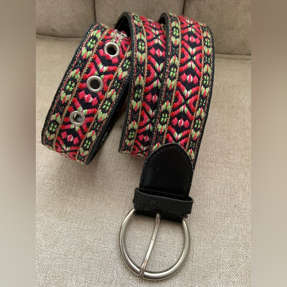 Embroidered Black and Pink Belt
